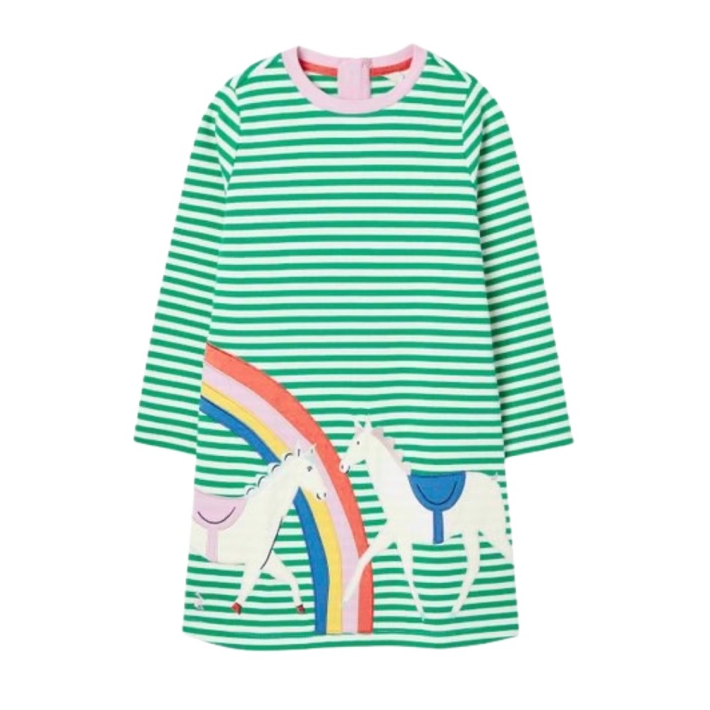 NWT Joules | Green Stripe Horse Rosalee Long-Sleeve A-Line Dress